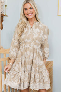NURSING COLLECTION: It's All Alright Taupe Textured Dress