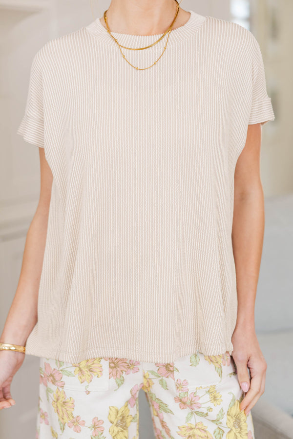 NURSING COLLECTION: Catch On Light Taupe Ribbed Top