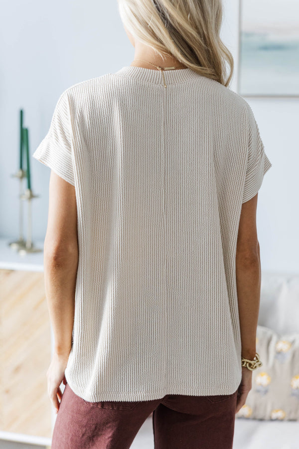 NURSING COLLECTION: Catch On Light Taupe Ribbed Top