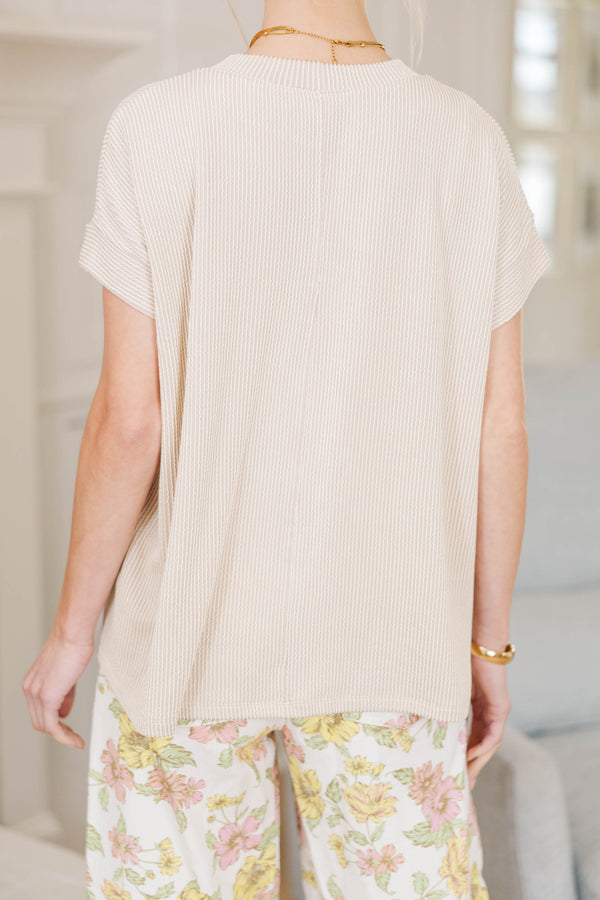 NURSING COLLECTION: Catch On Light Taupe Ribbed Top