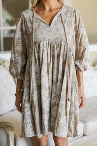 NURSING COLLECTION: It's All True Taupe Embroidered Dress
