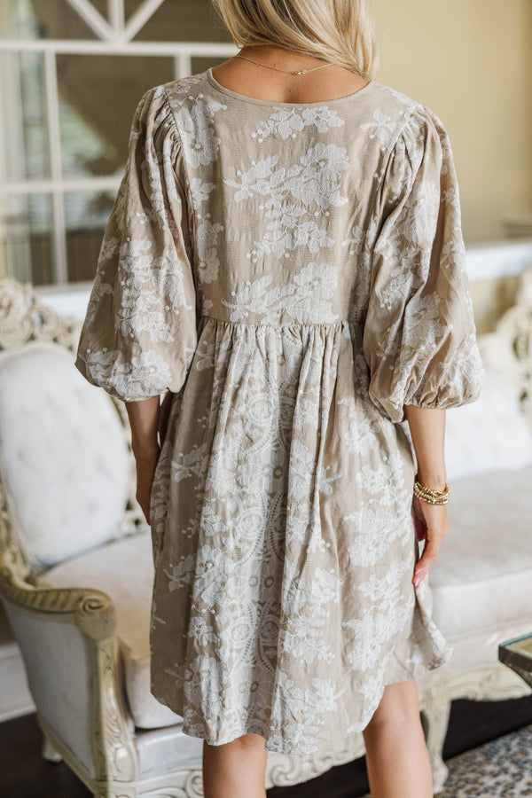 NURSING COLLECTION: It's All True Taupe Embroidered Dress