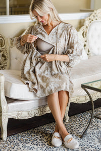 NURSING COLLECTION: It's All True Taupe Embroidered Dress