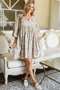 NURSING COLLECTION: It's All True Taupe Embroidered Dress