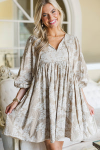 NURSING COLLECTION: It's All True Taupe Embroidered Dress