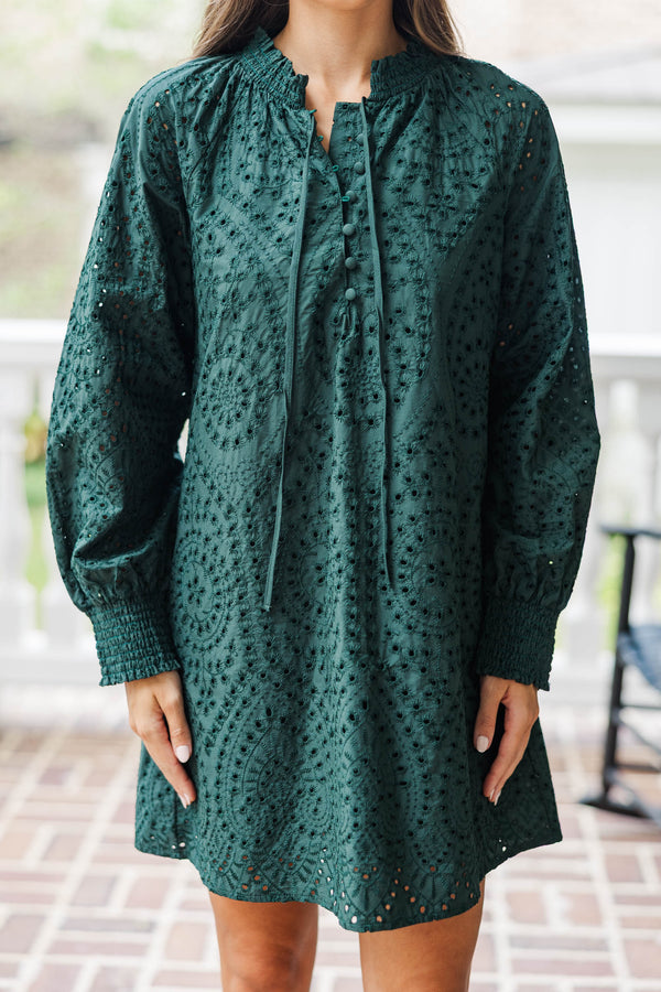 Ever So Lovely Emerald Eyelet Shift Dress