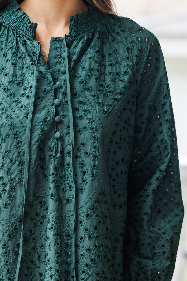 Ever So Lovely Emerald Eyelet Shift Dress