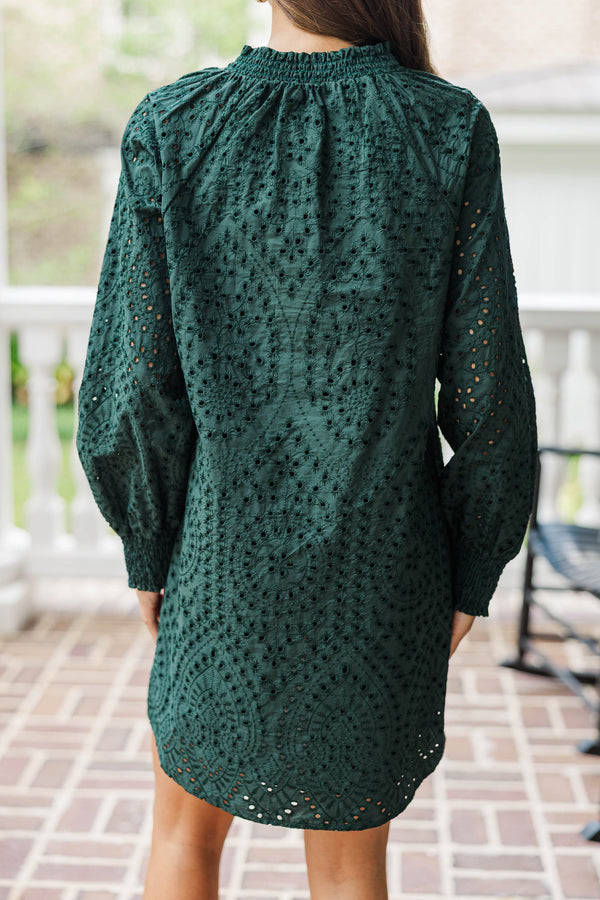 Ever So Lovely Emerald Eyelet Shift Dress
