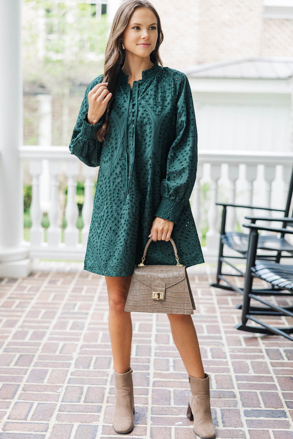 Ever So Lovely Emerald Eyelet Shift Dress