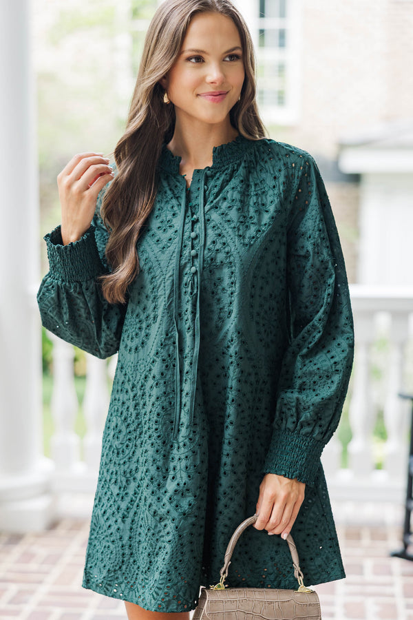 Ever So Lovely Emerald Eyelet Shift Dress