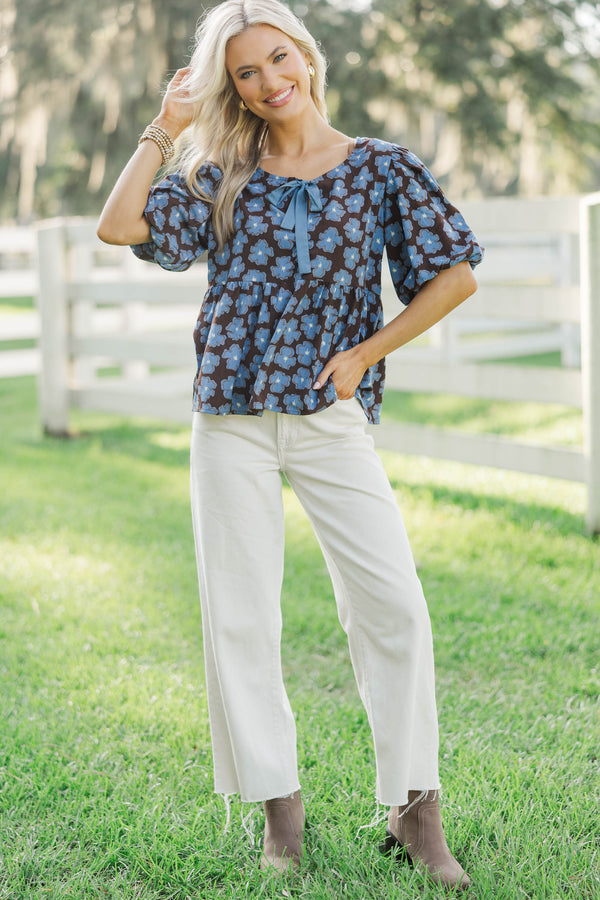 Sweet Little Shine Brown Floral Blouse