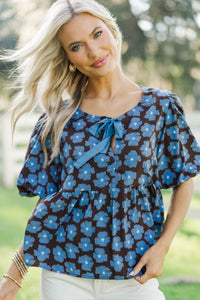 Sweet Little Shine Brown Floral Blouse