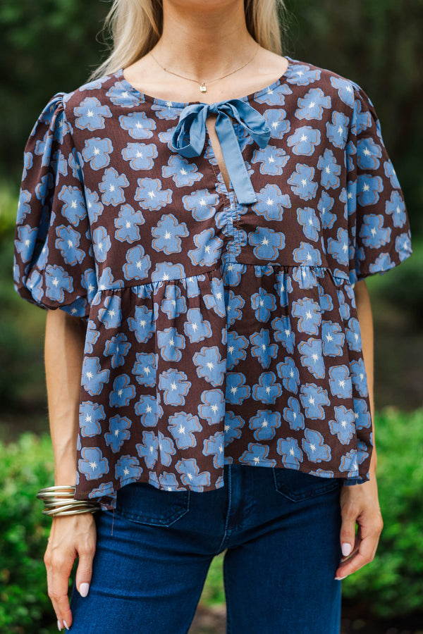 Sweet Little Shine Brown Floral Blouse
