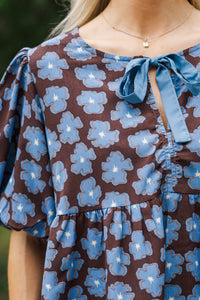 Sweet Little Shine Brown Floral Blouse