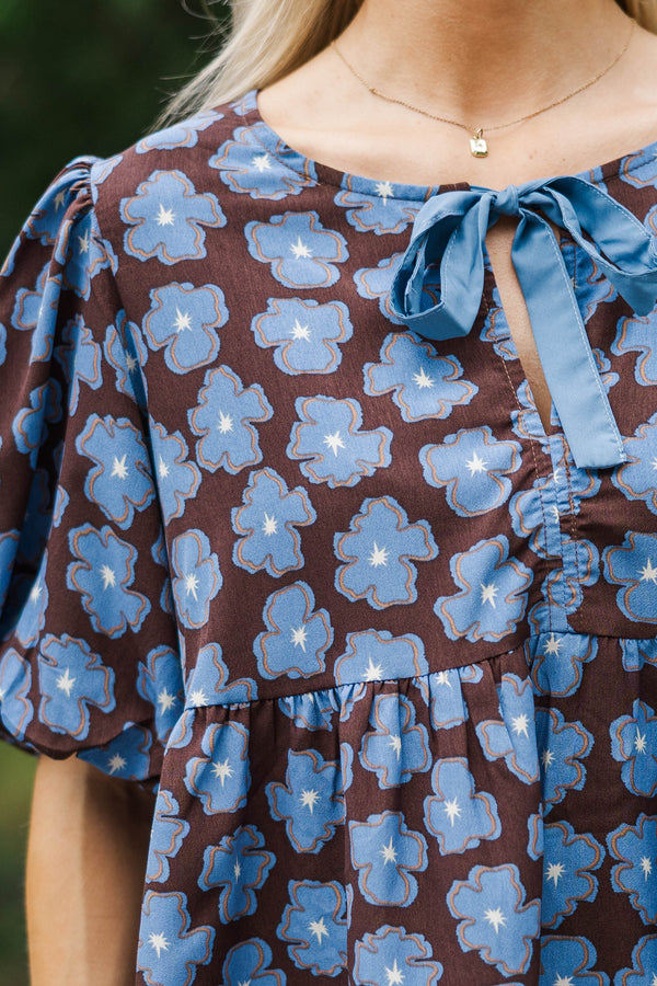 Sweet Little Shine Brown Floral Blouse