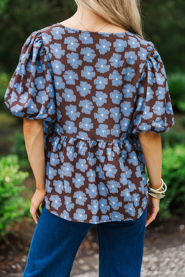 Sweet Little Shine Brown Floral Blouse