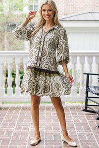 Meadow Mood Olive Floral Medallion Dress