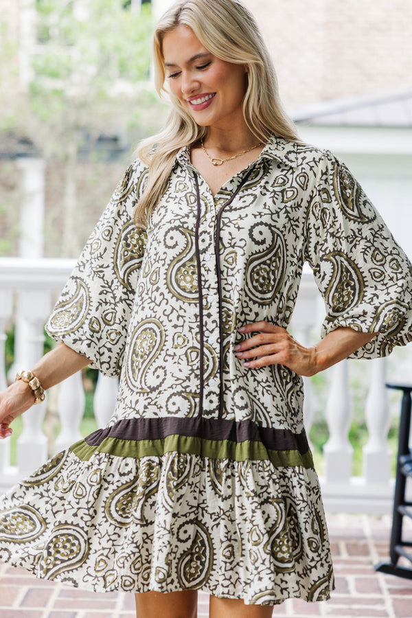 Meadow Mood Olive Floral Medallion Dress