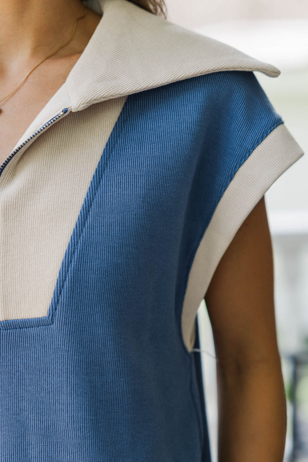 Let's Do This Thing Blue Colorblock Top