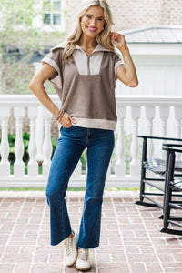 Let's Do This Thing Brown Colorblock Top