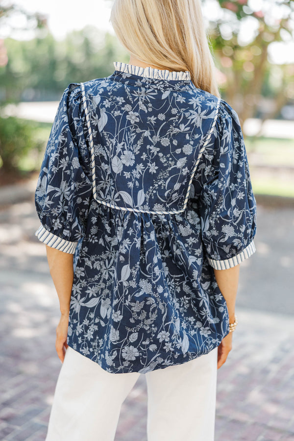 Always Count On You Navy Toile Blouse