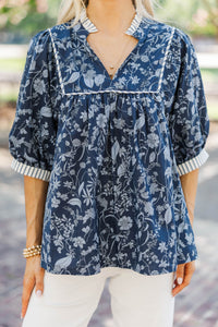 Always Count On You Navy Toile Blouse