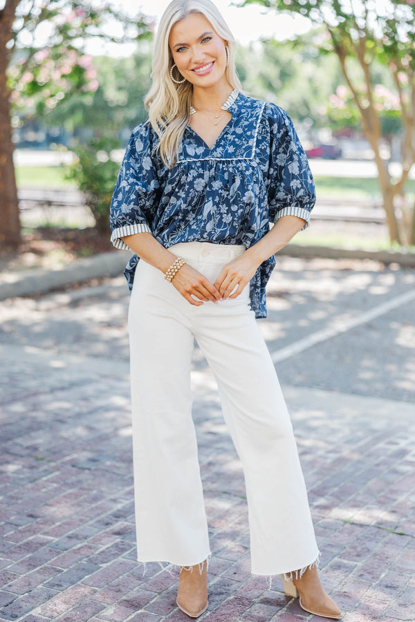 Always Count On You Navy Toile Blouse