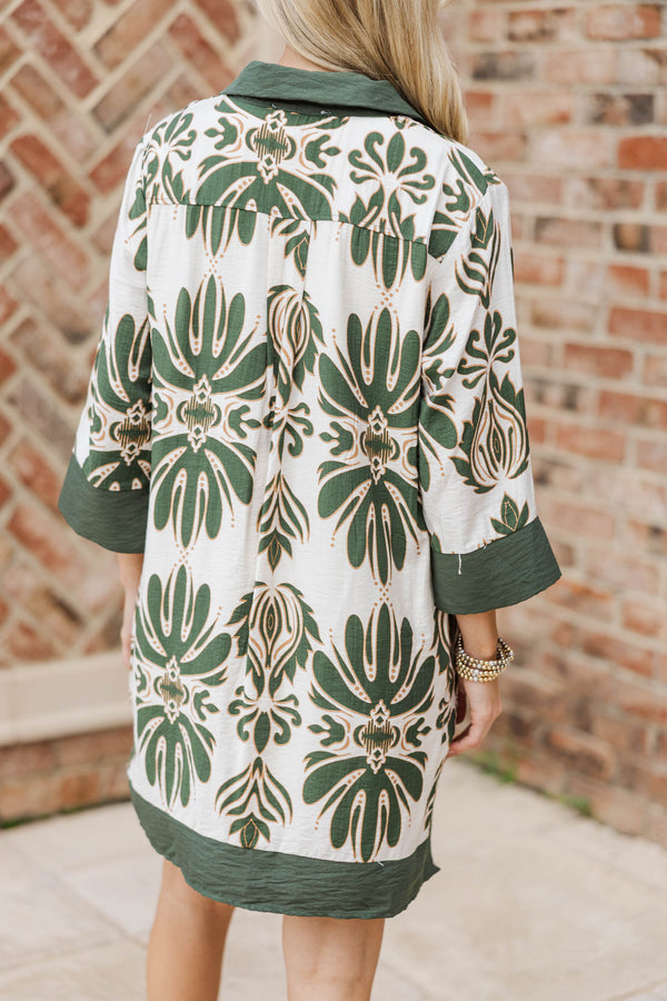 Trying My Best Olive Medallion Shift Dress