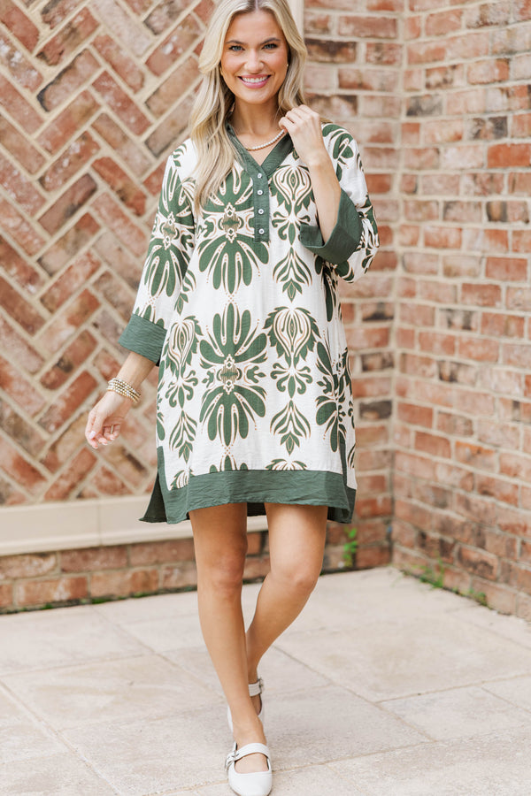 Trying My Best Olive Medallion Shift Dress