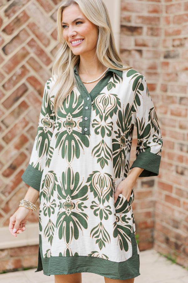 Trying My Best Olive Medallion Shift Dress