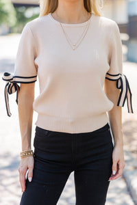 Sweetly Stitched Taupe Bow Sweater