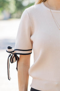 Sweetly Stitched Taupe Bow Sweater