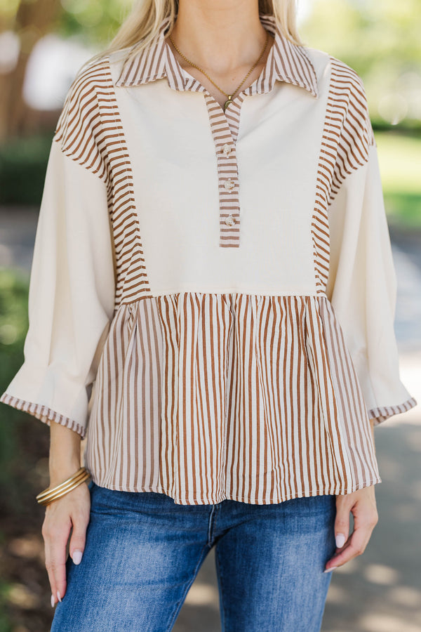 Cocoa & Cream Brown Striped Blouse