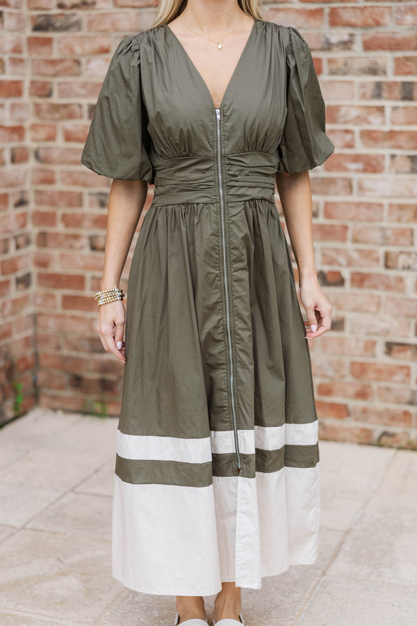 Wander With Me Olive Colorblock Dress