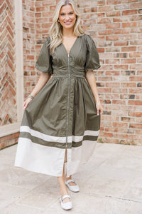 Wander With Me Olive Colorblock Dress