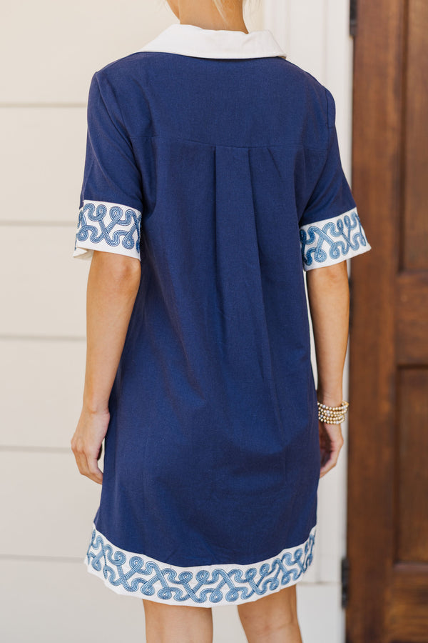 navy short sleeve shift dress LOFT Shift Dress Navy Short Sleeve Knit Women Medium