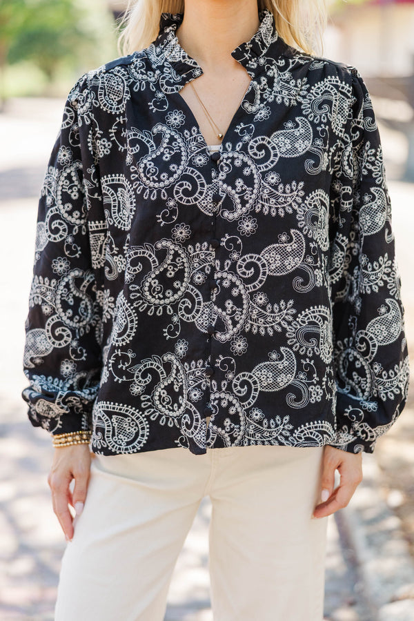 A Quiet Spark Black Eyelet Blouse