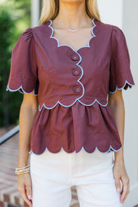 Busy Bee Brown Scalloped Blouse