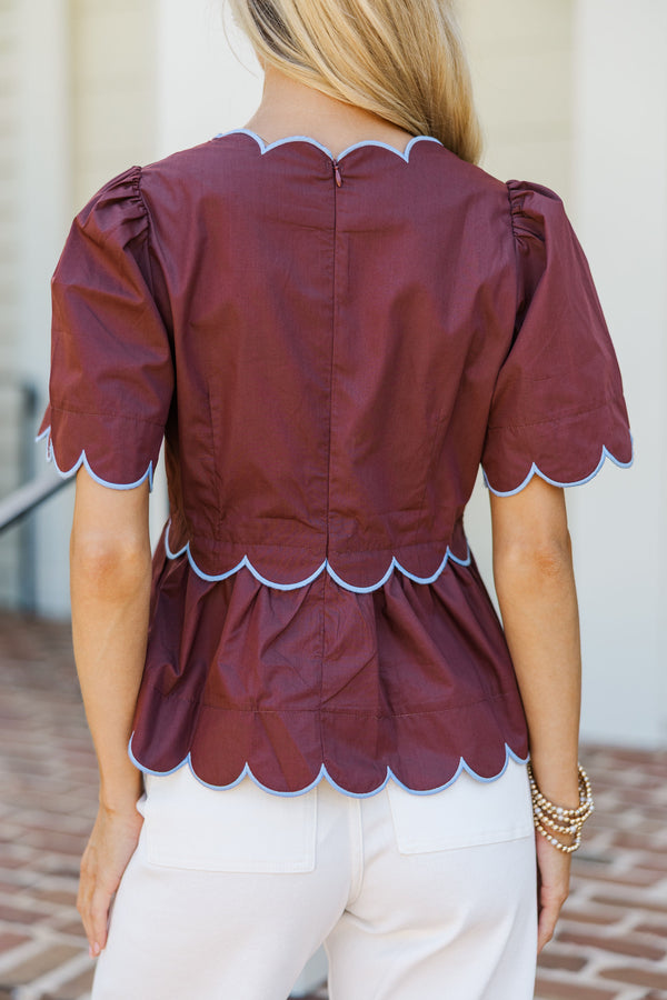 Busy Bee Brown Scalloped Blouse