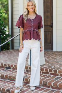Busy Bee Brown Scalloped Blouse