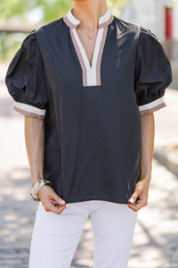 Color Me Happy Black Puff Sleeve Blouse