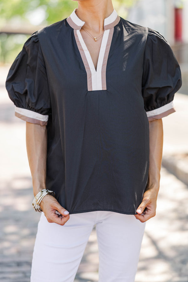 Color Me Happy Black Puff Sleeve Blouse