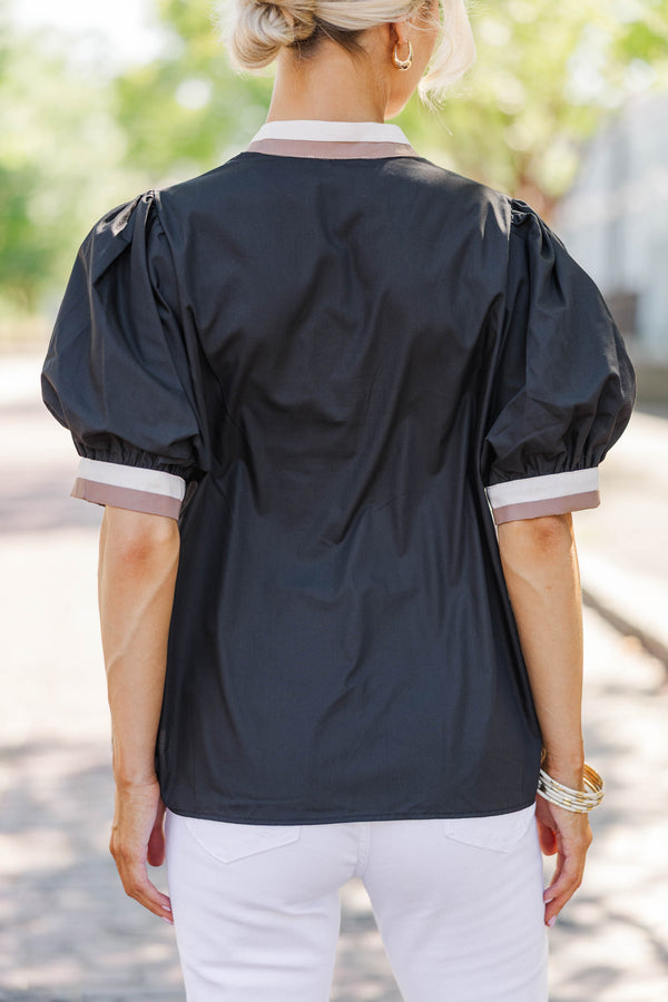 Color Me Happy Black Puff Sleeve Blouse