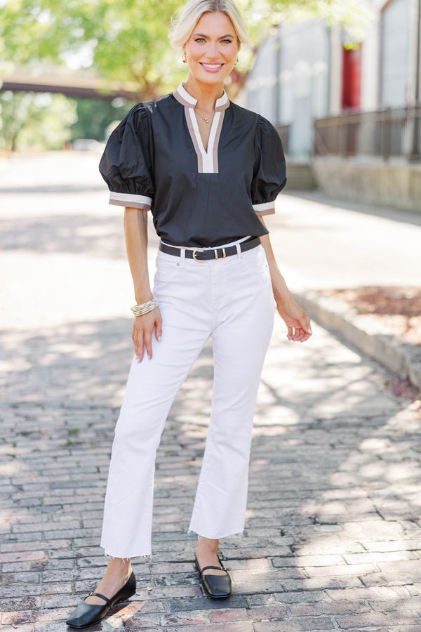 Color Me Happy Black Puff Sleeve Blouse