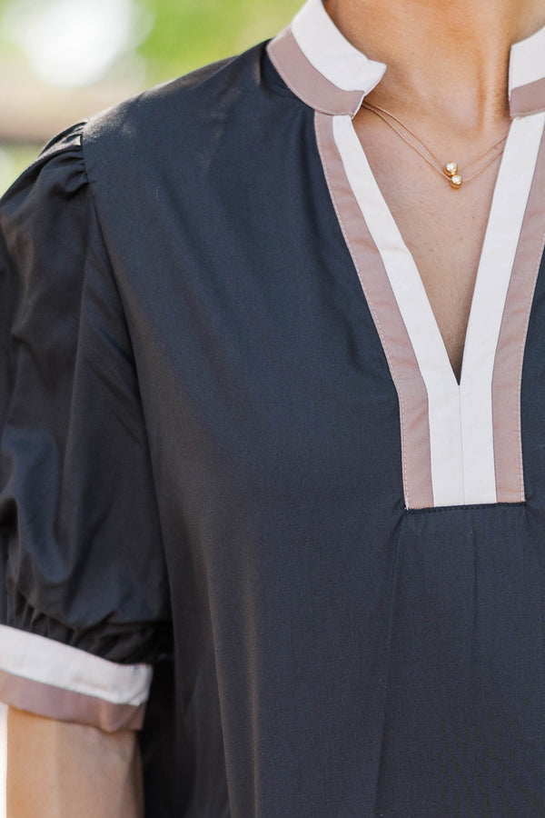 Color Me Happy Black Puff Sleeve Blouse