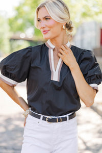 Color Me Happy Black Puff Sleeve Blouse