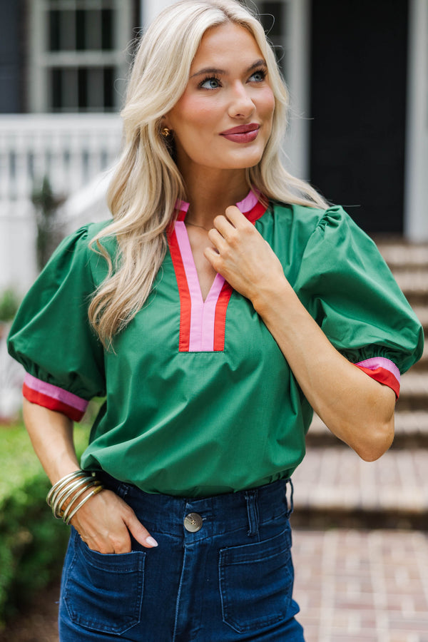 Color Me Happy Green Puff Sleeve Blouse