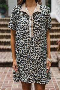 Effortless Fun Camel Leopard Print Dress