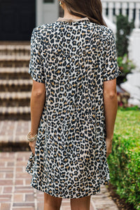 Effortless Fun Camel Leopard Print Dress