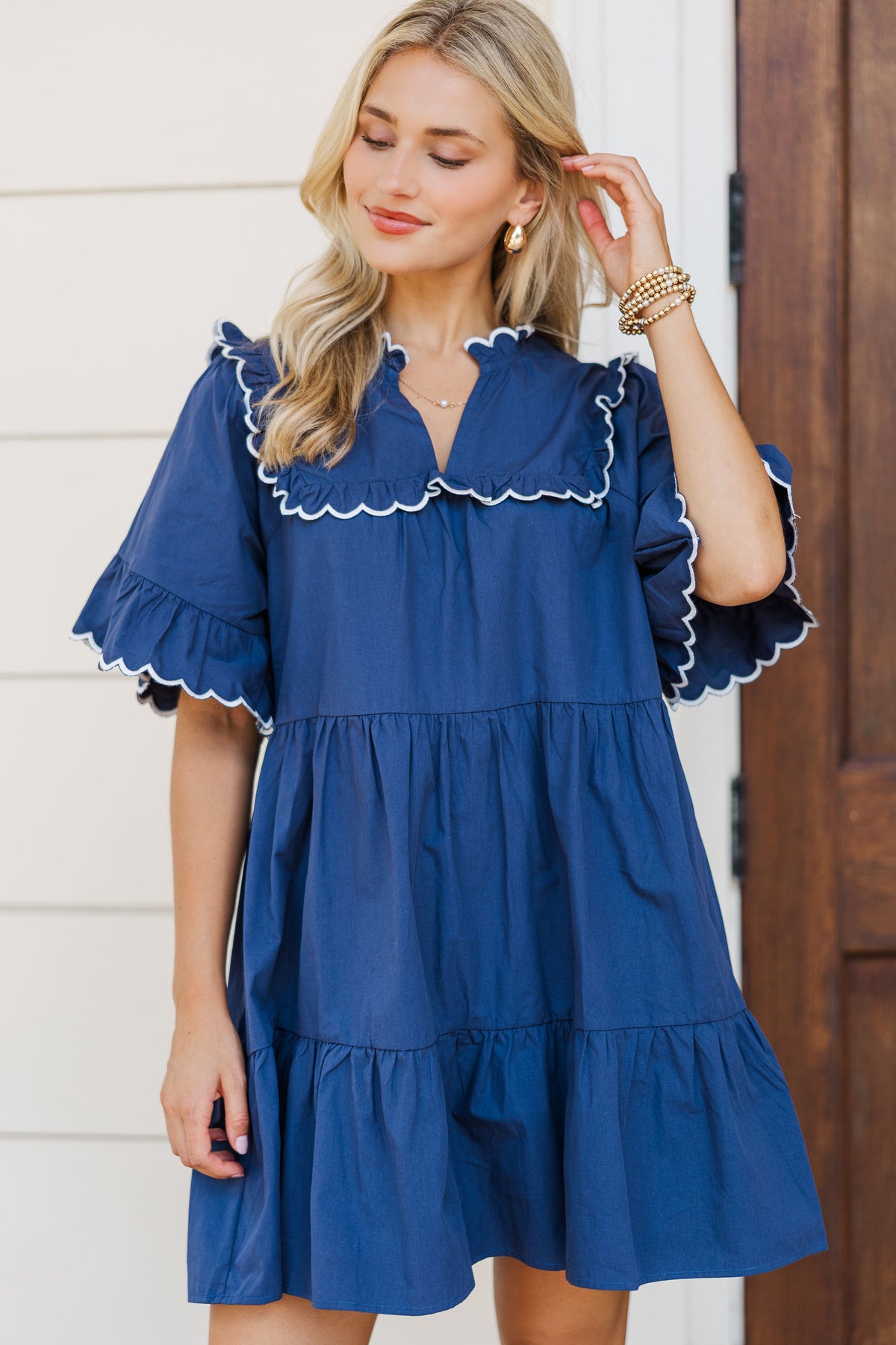 Whatever I Want Navy Scalloped Dress – Shop the Mint